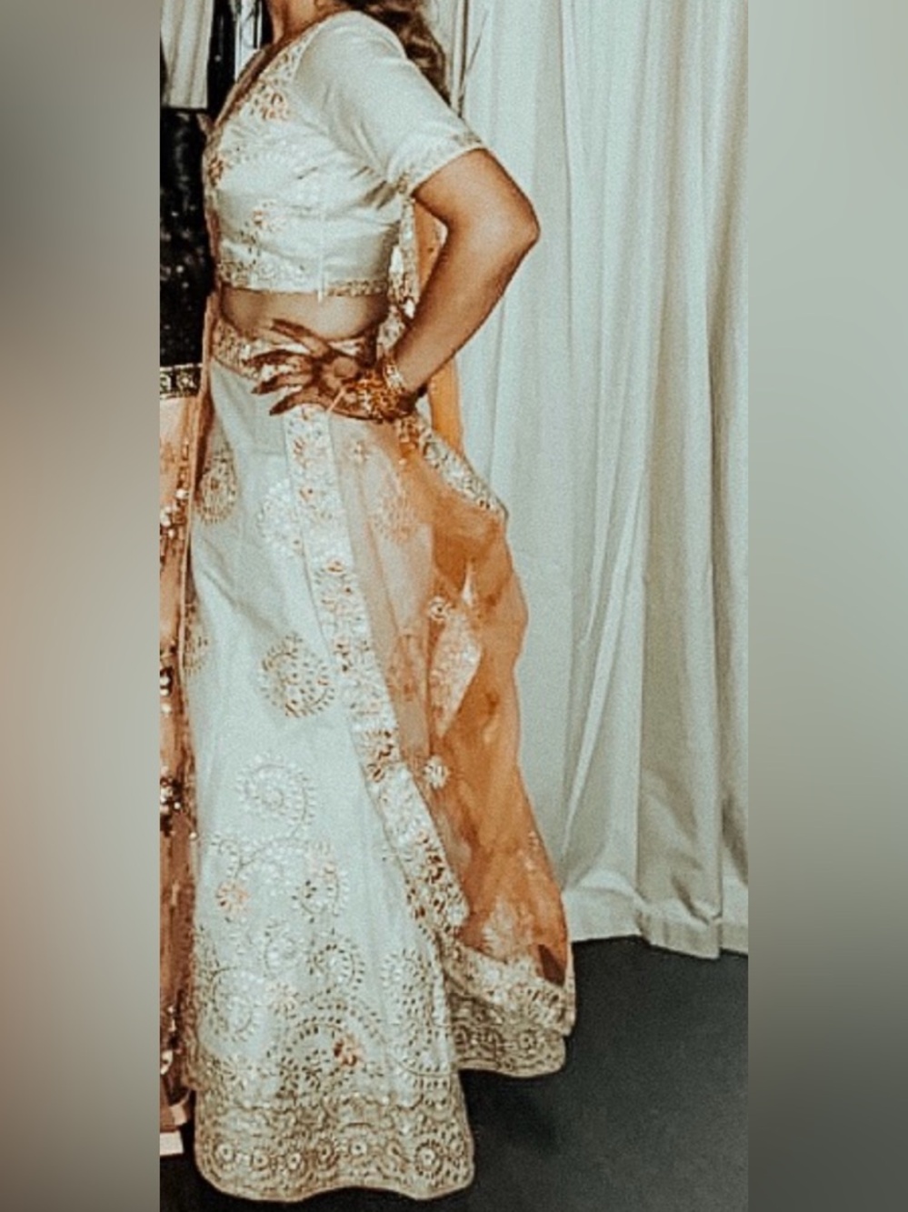 Cream Embroidered Lengha with Metallic Accents
